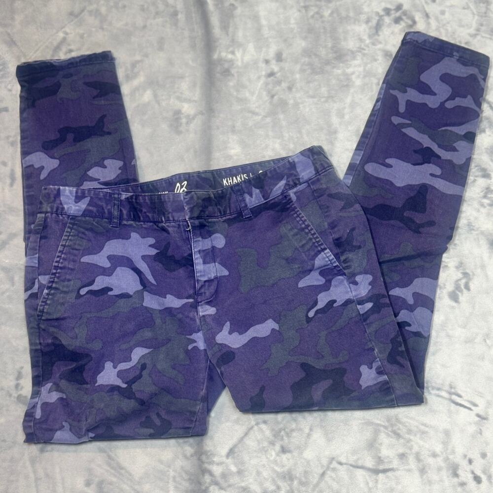 GAP‎ Khakis skinny mini blue camo chino pants sz 2, utility, cotton